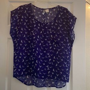 Wurl Blue Sheer Bird Patterned Top